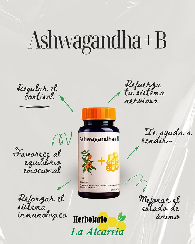 Ashwagandha + B de Herbolario La Alcarria, suplemento natural para reducir el estrés y aumentar la energía